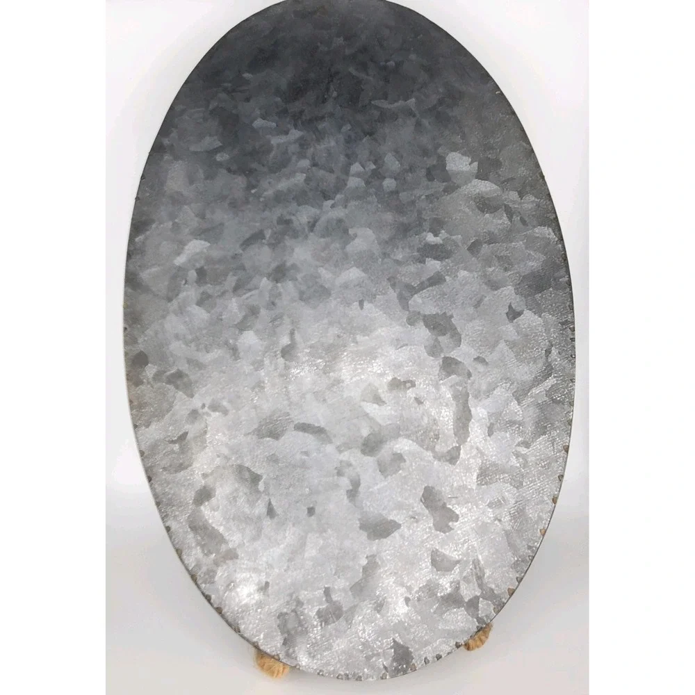 Farm House Style Galvanized Metal Decorative Platter With Grass‎ Rope